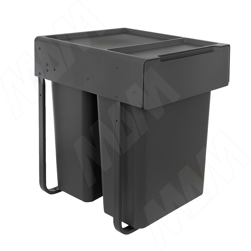 EASYBOX F45 Корзина встраиваемая для мусора выдвижная с доводчиком и крышкой-полкой, объём 60 (2x30) л, цвет тёмно-серый