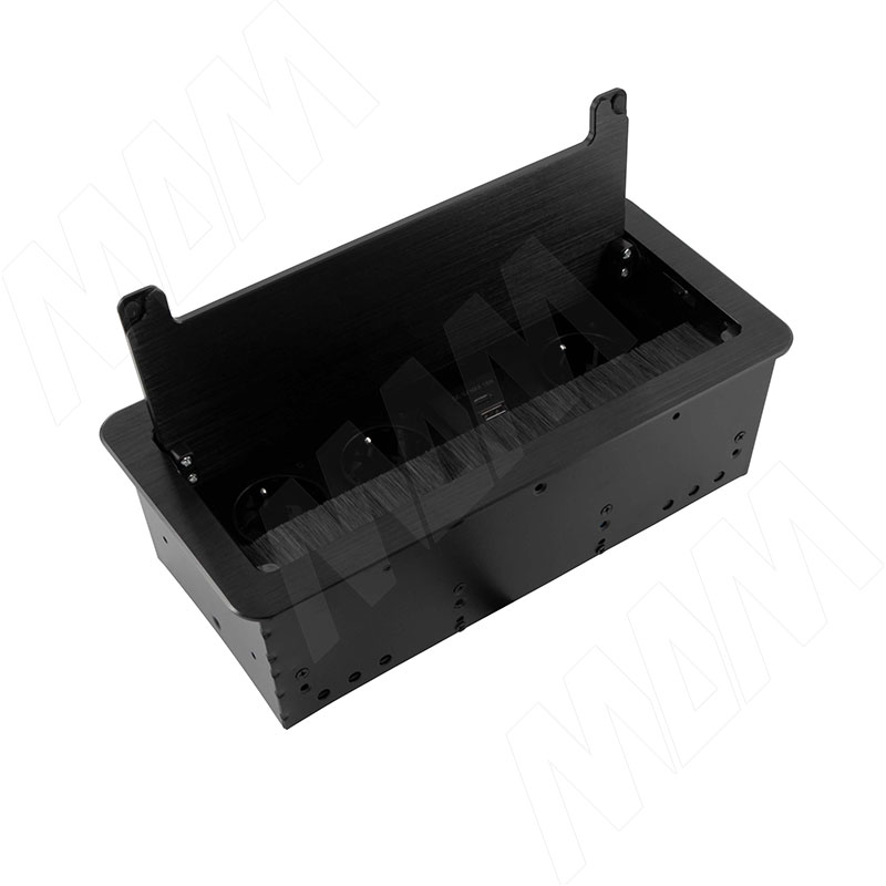 FLIP S блок розеток с откидной крышкой, 265*129 мм, 3 розетки, 1 USB, 1 USB Type-C, быстрая зарядка, черный