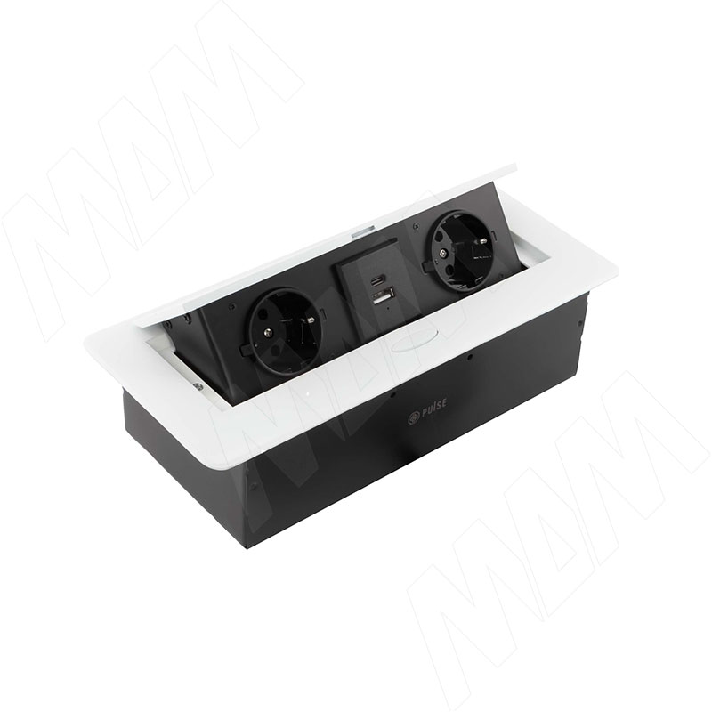POP-UP выдвижной блок розеток, 265*118 мм, 2 розетки, 1 USB, 1 USB Type-C, быстрая зарядка, белый